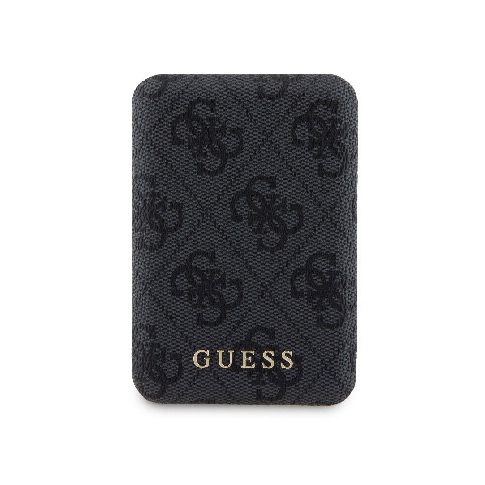 Apple iPhone 15 Kılıf Guess Orjinal Lisanslı M-safe Şarj Özellikli Yazı Logolu 4G Desenli Kapak + Powerbank 5000mAh 2in1 Set Siyah