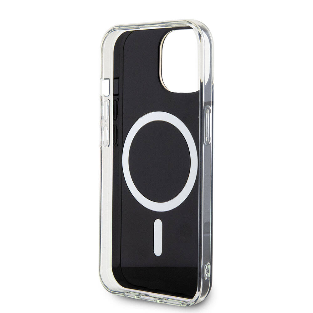 Apple iPhone 15 Kılıf Guess Orjinal Lisanslı M-safe Şarj Özellikli Yazı Logolu Iridescent Kapak Turkuaz