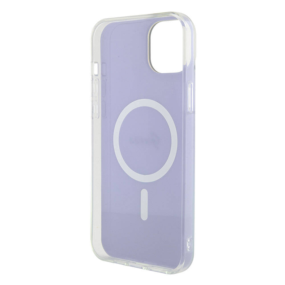 Apple iPhone 15 Kılıf Guess Orjinal Lisanslı M-safe Şarj Özellikli Yazı Logolu Iridescent Kapak Turkuaz