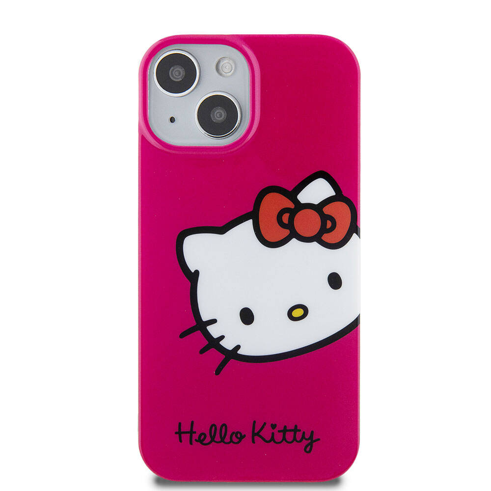 Apple iPhone 15 Kılıf Hello Kitty Orjinal Lisanslı Yazı ve İkonik Logolu Kitty Head Kapak Beyaz