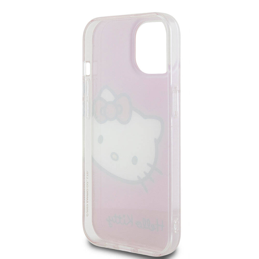 Apple iPhone 15 Kılıf Hello Kitty Orjinal Lisanslı Yazı ve İkonik Logolu Kitty Head Kapak Pembe