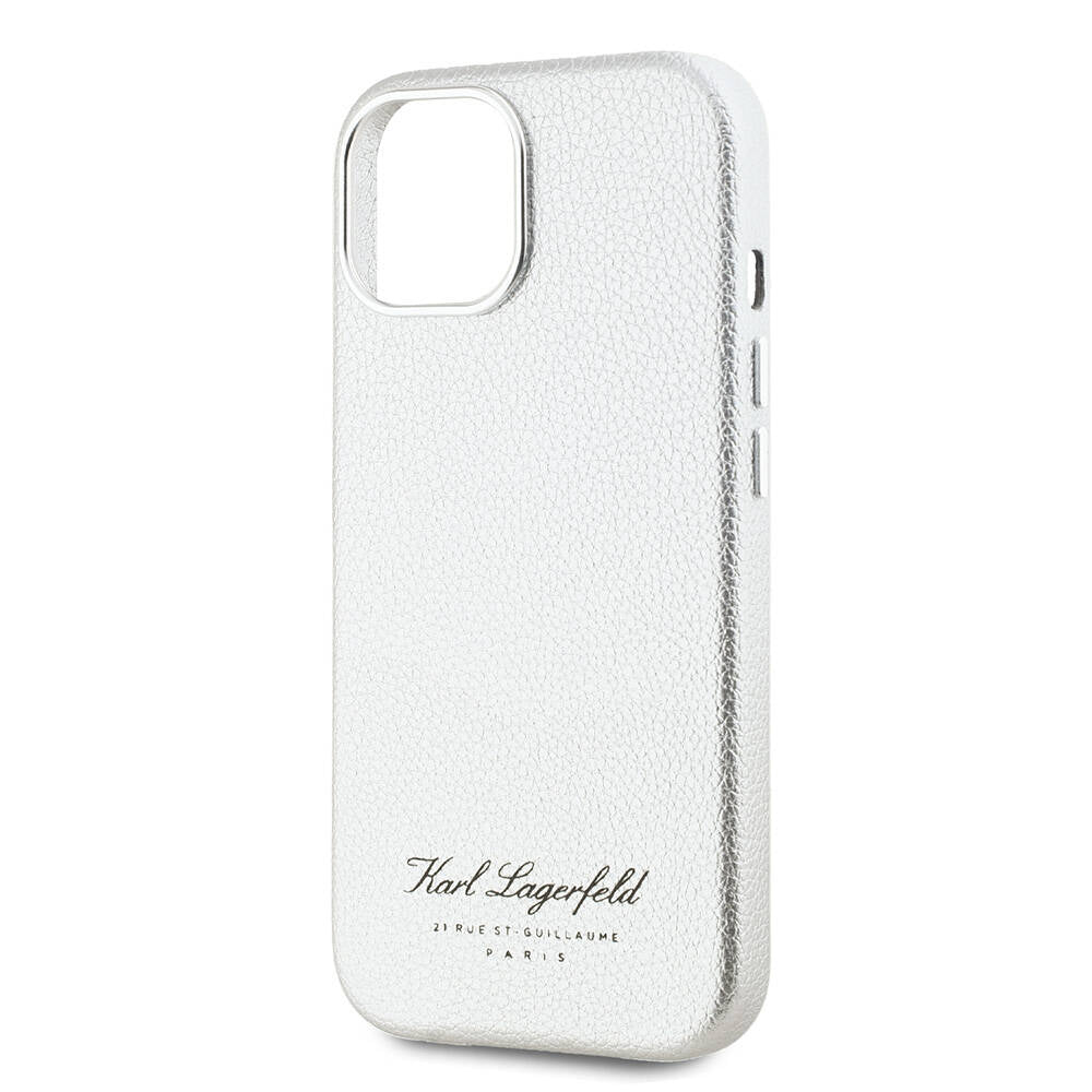 Apple iPhone 15 Kılıf Karl Lagerfeld Orjinal Lisanslı KL Yazılı Hotel Kapak Gri