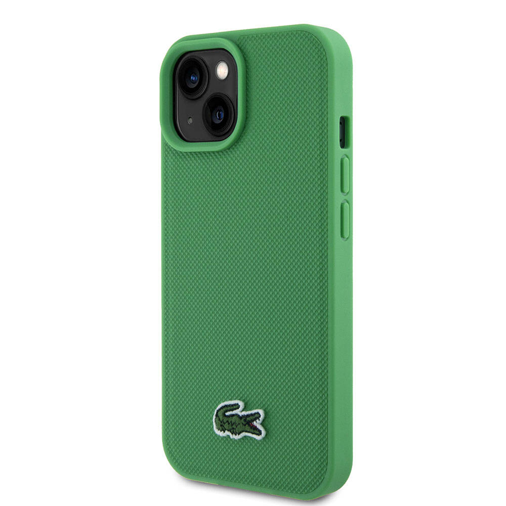 Apple iPhone 15 Kılıf Lacoste Orjinal Lisanslı PU Pike Desenli Arka Yüzey İkonik Timsah Dokuma Logolu Kapak Siyah