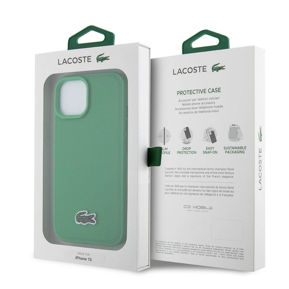 Apple iPhone 15 Kılıf Lacoste Orjinal Lisanslı PU Pike Desenli Arka Yüzey İkonik Timsah Dokuma Logolu Kapak Siyah