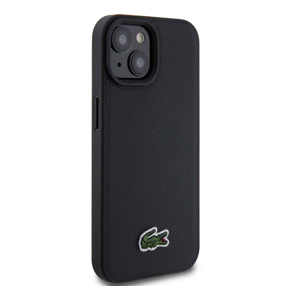 Apple iPhone 15 Kılıf Lacoste Orjinal Lisanslı PU Pike Desenli Arka Yüzey İkonik Timsah Dokuma Logolu Kapak Siyah