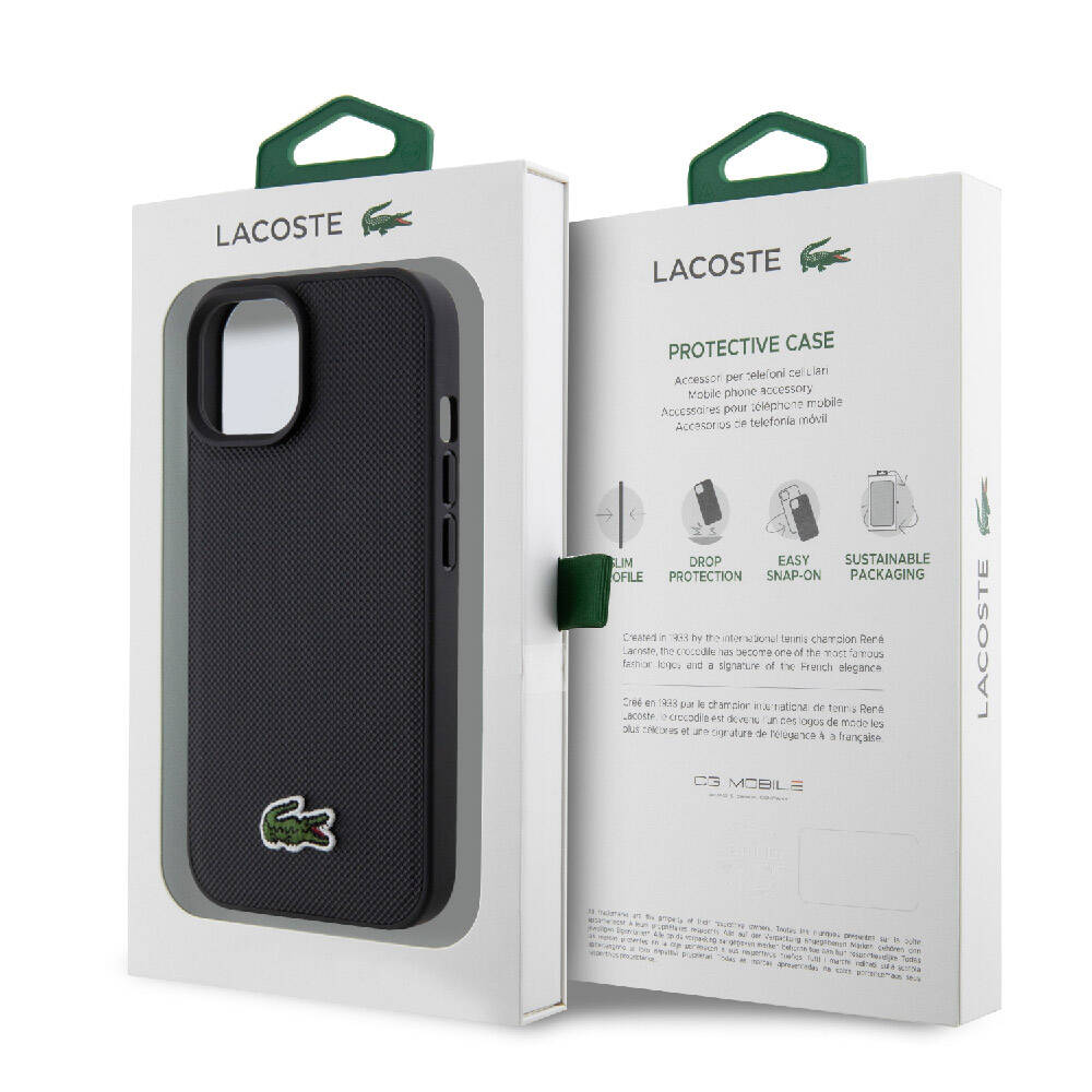 Apple iPhone 15 Kılıf Lacoste Orjinal Lisanslı PU Pike Desenli Arka Yüzey İkonik Timsah Dokuma Logolu Kapak Kırmızı