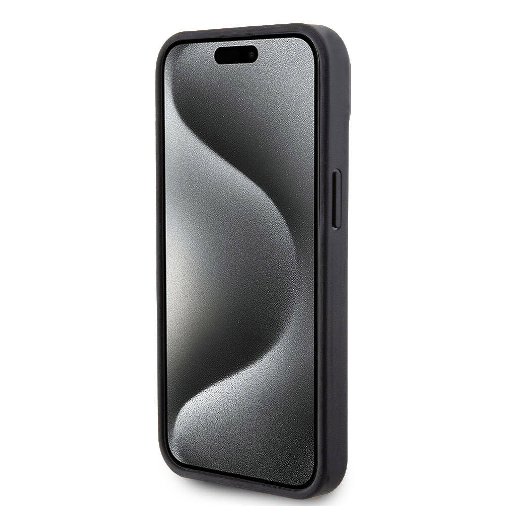 Apple iPhone 15 Kılıf Lacoste Orjinal Lisanslı PU Pike Desenli Arka Yüzey İkonik Timsah Dokuma Logolu Kapak Siyah