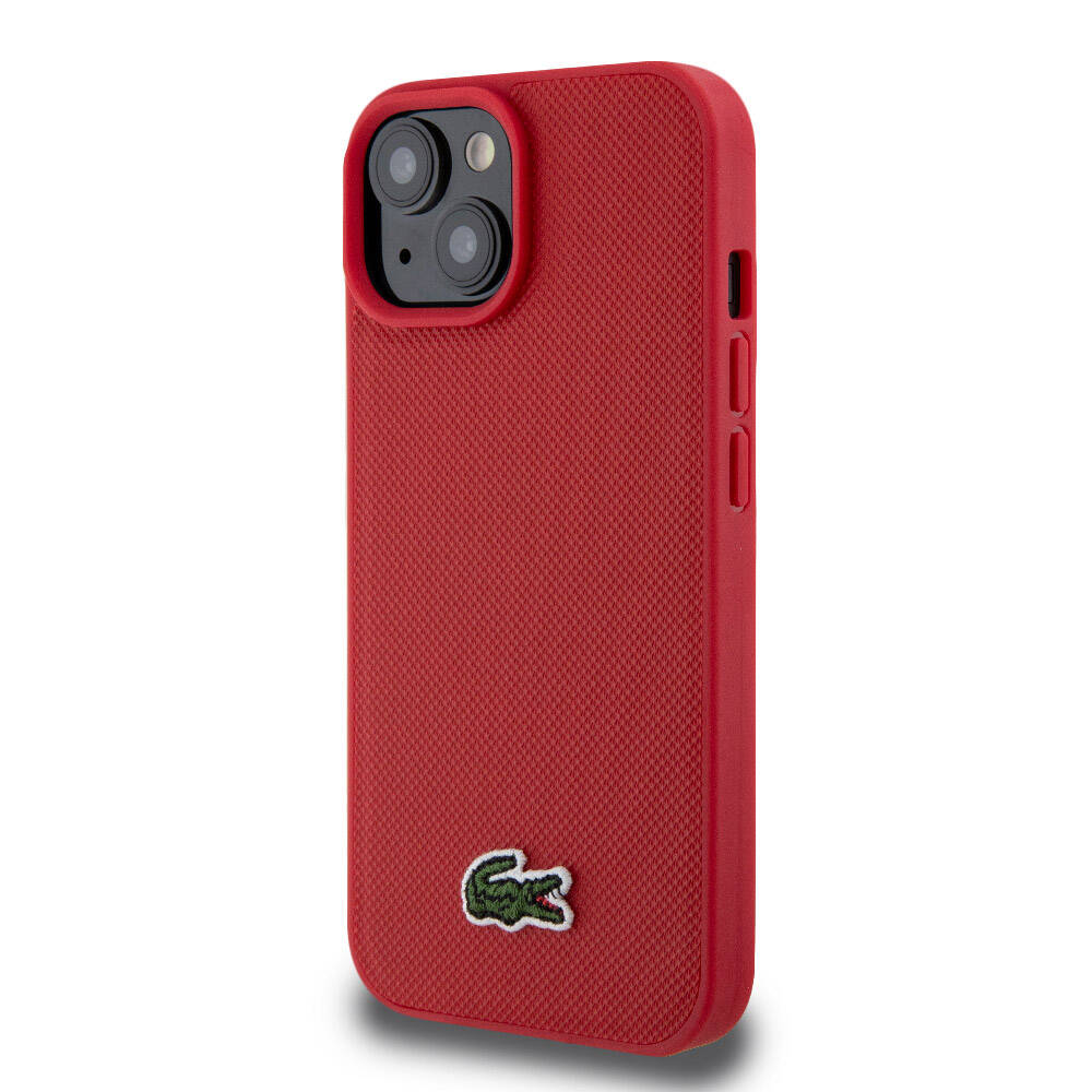 Apple iPhone 15 Kılıf Lacoste Orjinal Lisanslı PU Pike Desenli Arka Yüzey İkonik Timsah Dokuma Logolu Kapak Kırmızı