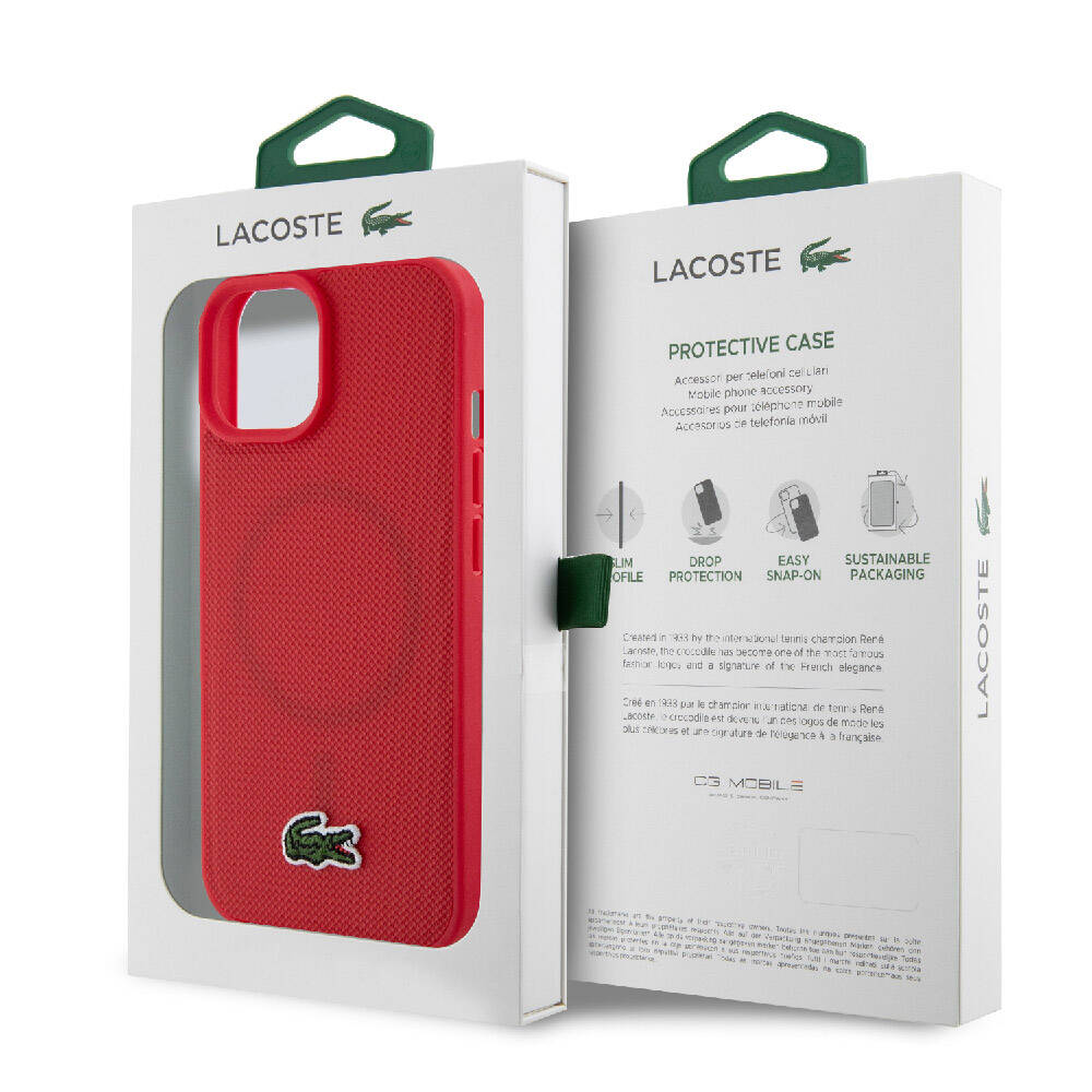 Apple iPhone 15 Kılıf Lacoste Orjinal Lisanslı PU Pike Desenli Arka Yüzey İkonik Timsah Dokuma Logolu Kapak Siyah