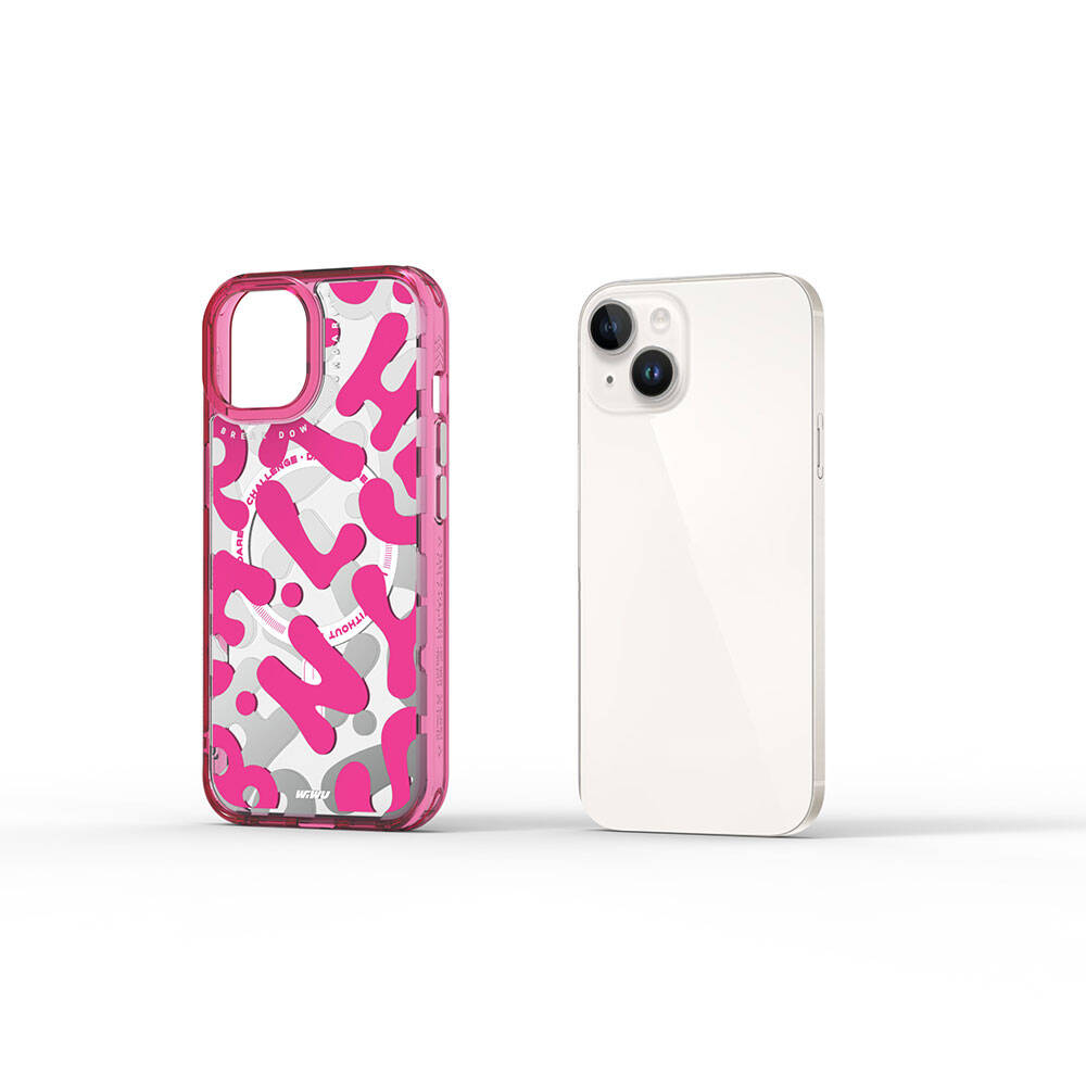 Apple iPhone 15 Kılıf M-safe Şarj Özellikli Boya Desenli Wiwu Fluorescent G Serisi Kapak Mor