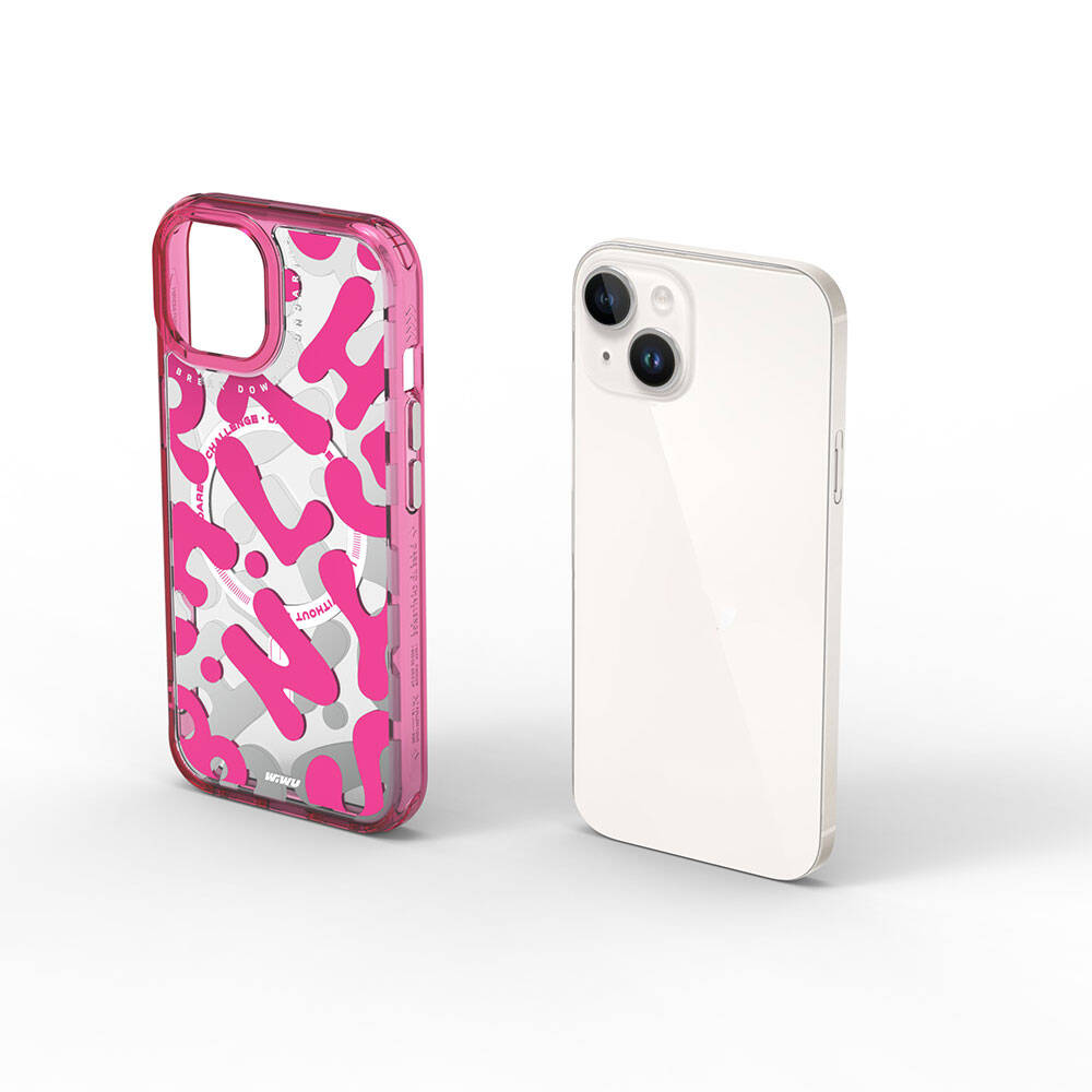 Apple iPhone 15 Kılıf M-safe Şarj Özellikli Boya Desenli Wiwu Fluorescent G Serisi Kapak Mor