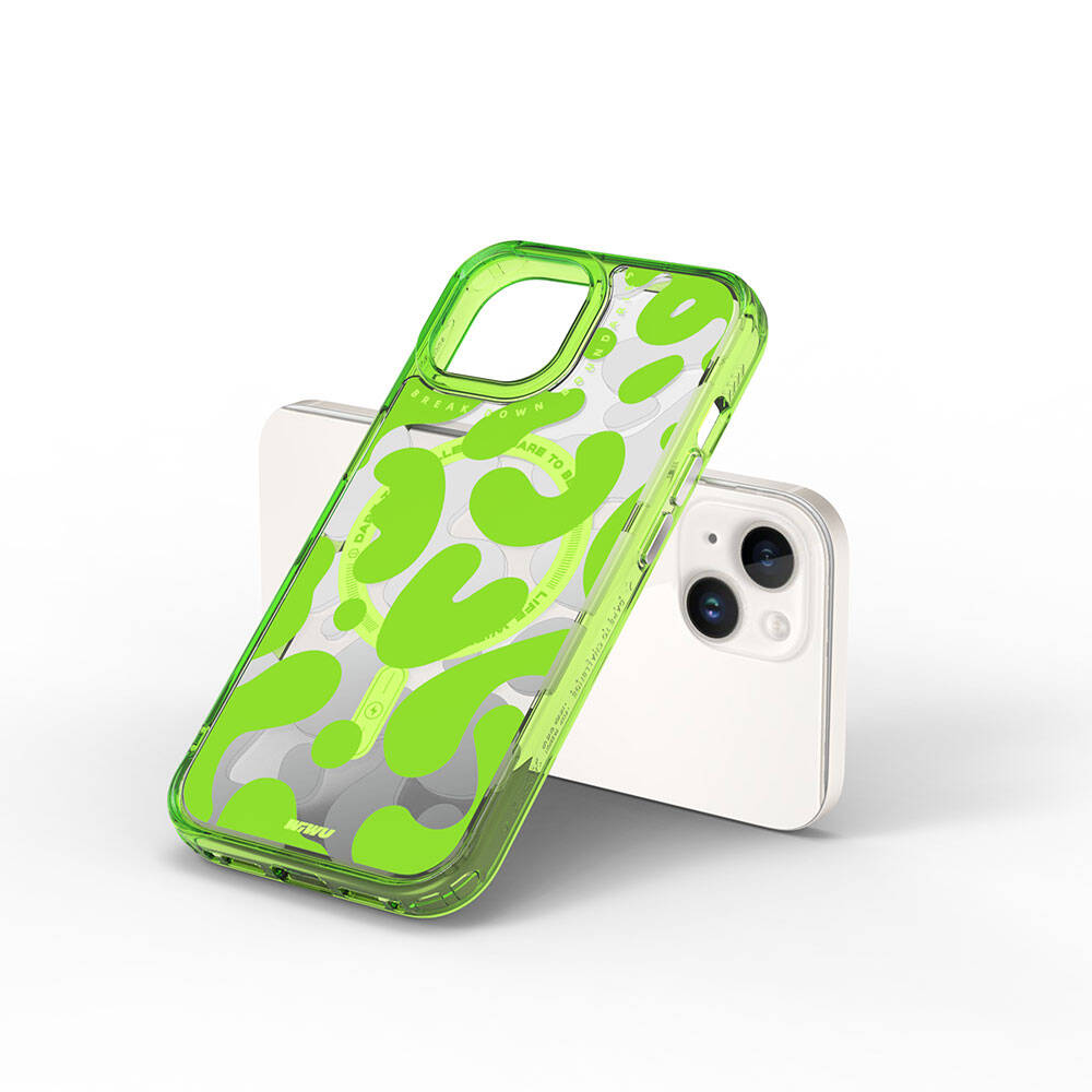 Apple iPhone 15 Kılıf M-safe Şarj Özellikli Boya Desenli Wiwu Fluorescent G Serisi Kapak Mor