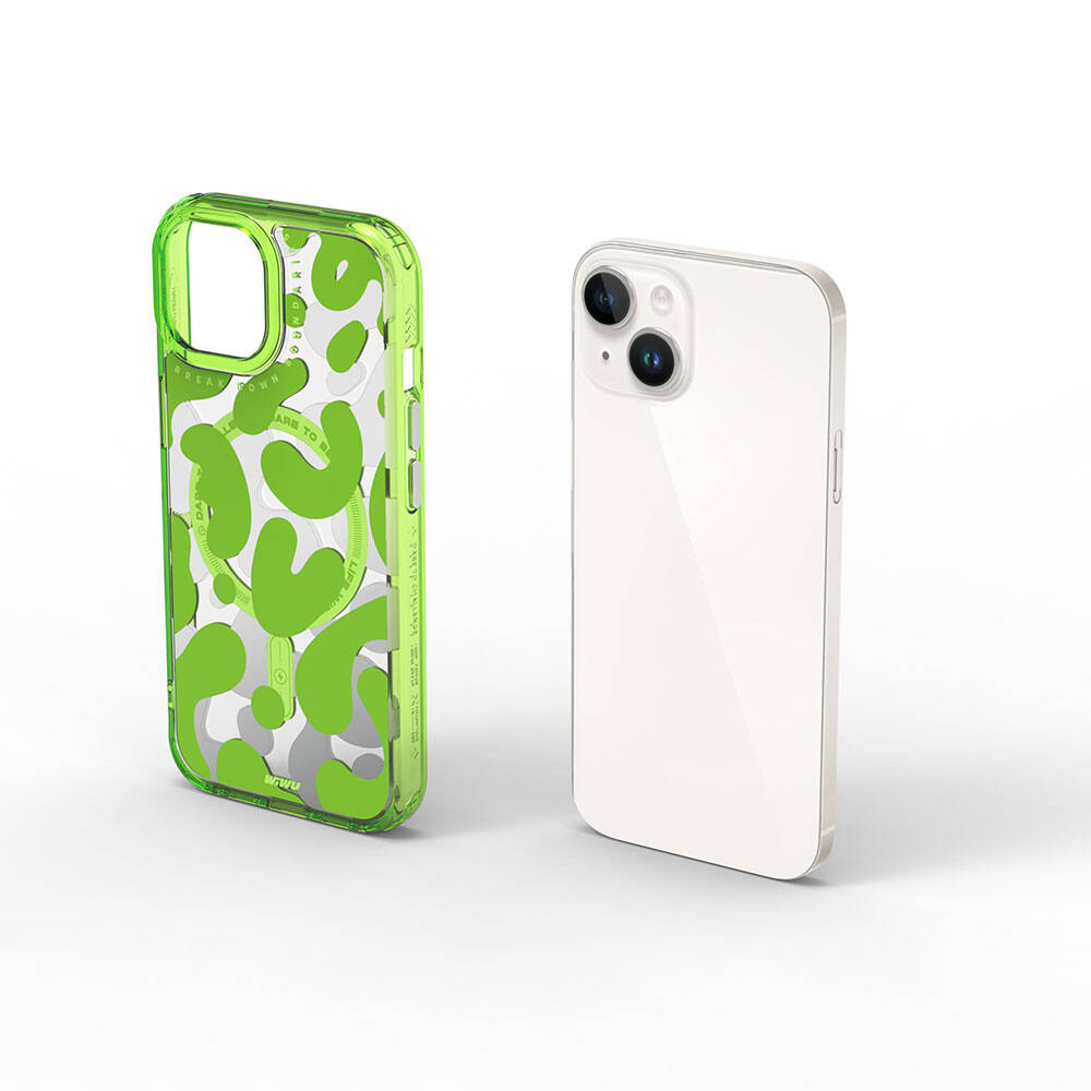 Apple iPhone 15 Kılıf M-safe Şarj Özellikli Boya Desenli Wiwu Fluorescent G Serisi Kapak Mor