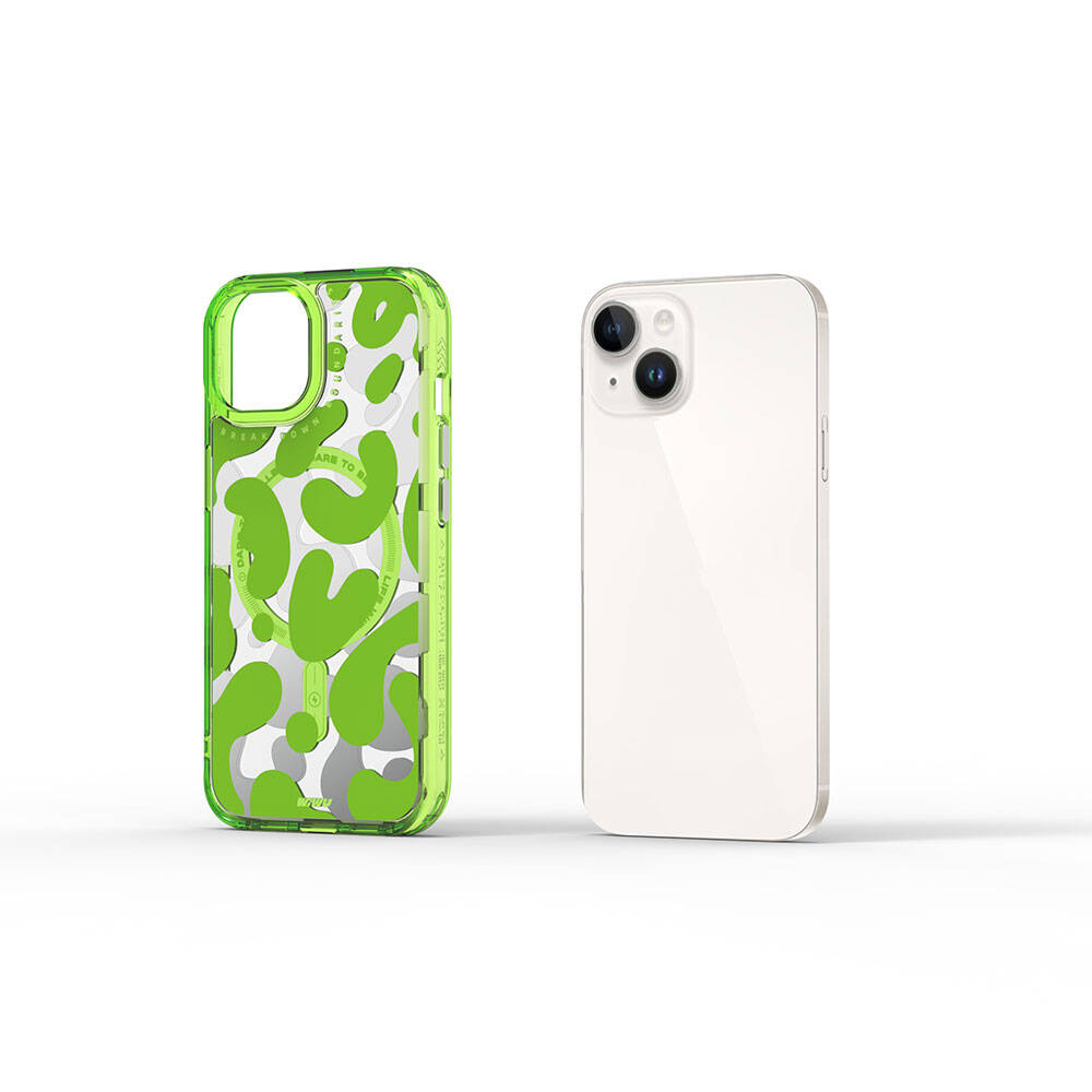 Apple iPhone 15 Kılıf M-safe Şarj Özellikli Boya Desenli Wiwu Fluorescent G Serisi Kapak Mor