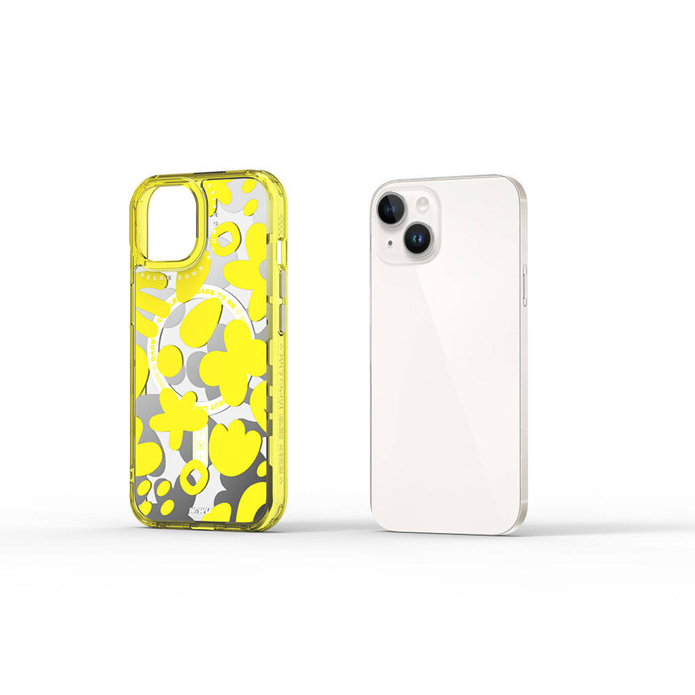 Apple iPhone 15 Kılıf M-safe Şarj Özellikli Boya Desenli Wiwu Fluorescent G Serisi Kapak Mor