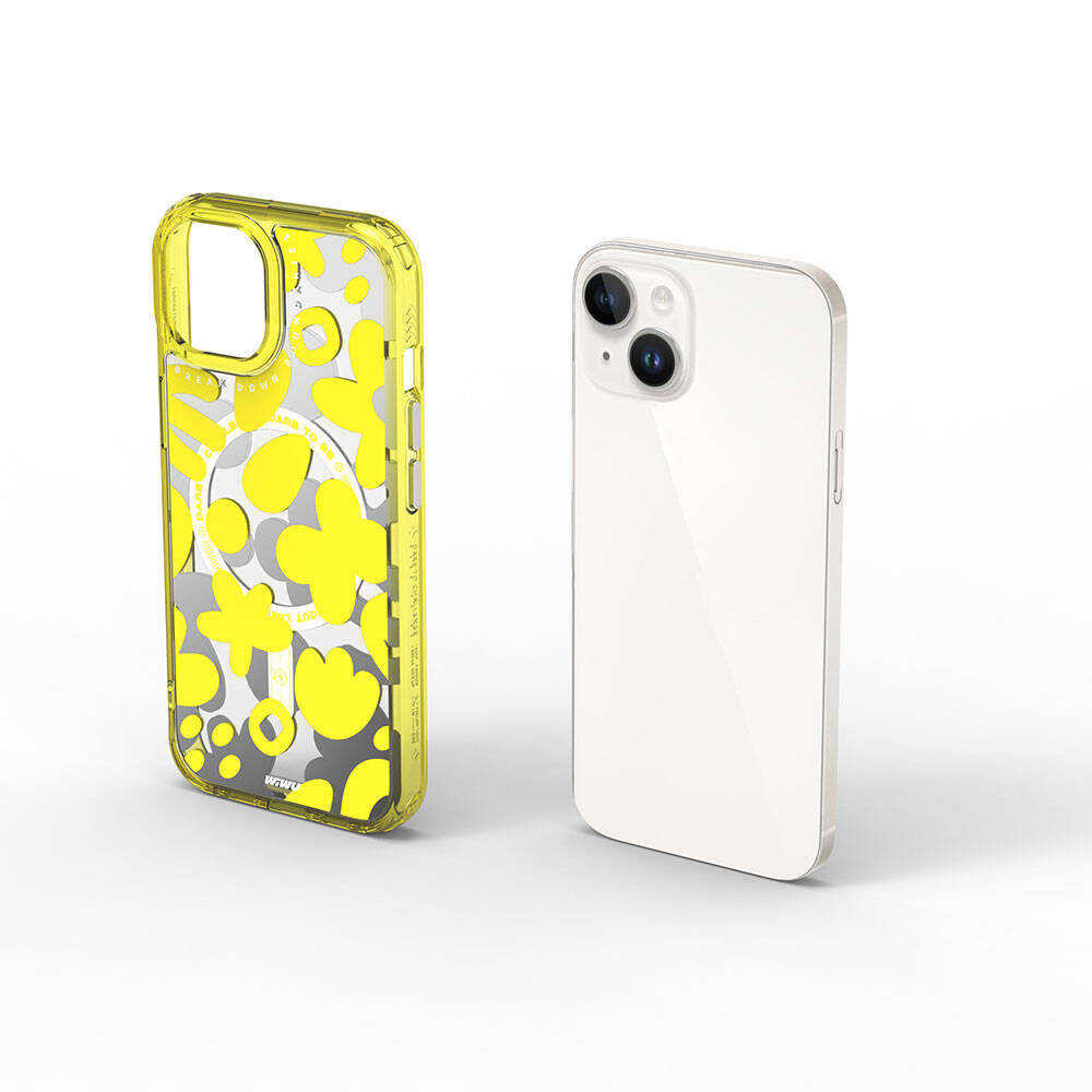 Apple iPhone 15 Kılıf M-safe Şarj Özellikli Boya Desenli Wiwu Fluorescent G Serisi Kapak Yeşil