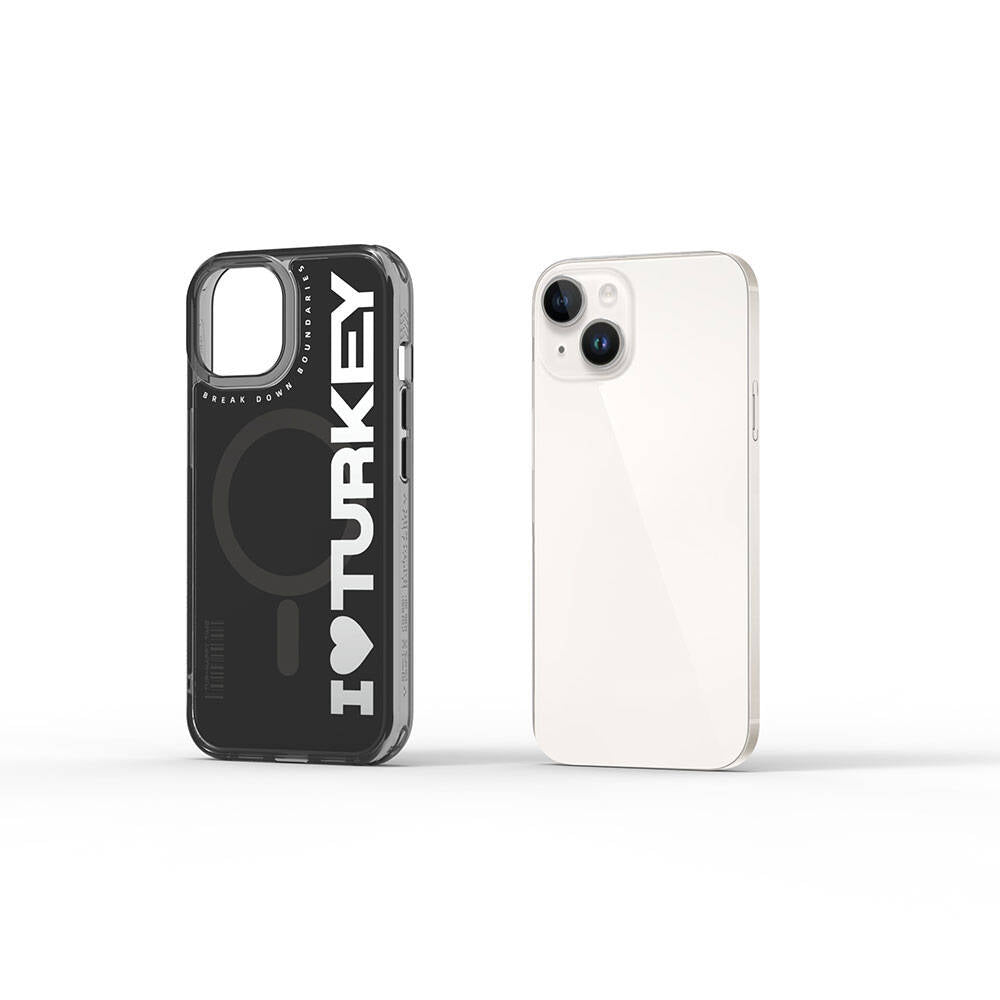 Apple iPhone 15 Kılıf M-safe Şarj Özellikli I Love Turkey Yazı Desenli Wiwu Turkey E Serisi Kapak Turuncu