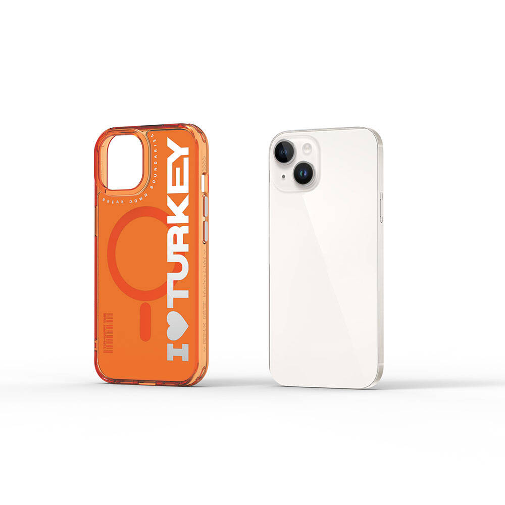 Apple iPhone 15 Kılıf M-safe Şarj Özellikli I Love Turkey Yazı Desenli Wiwu Turkey E Serisi Kapak Siyah