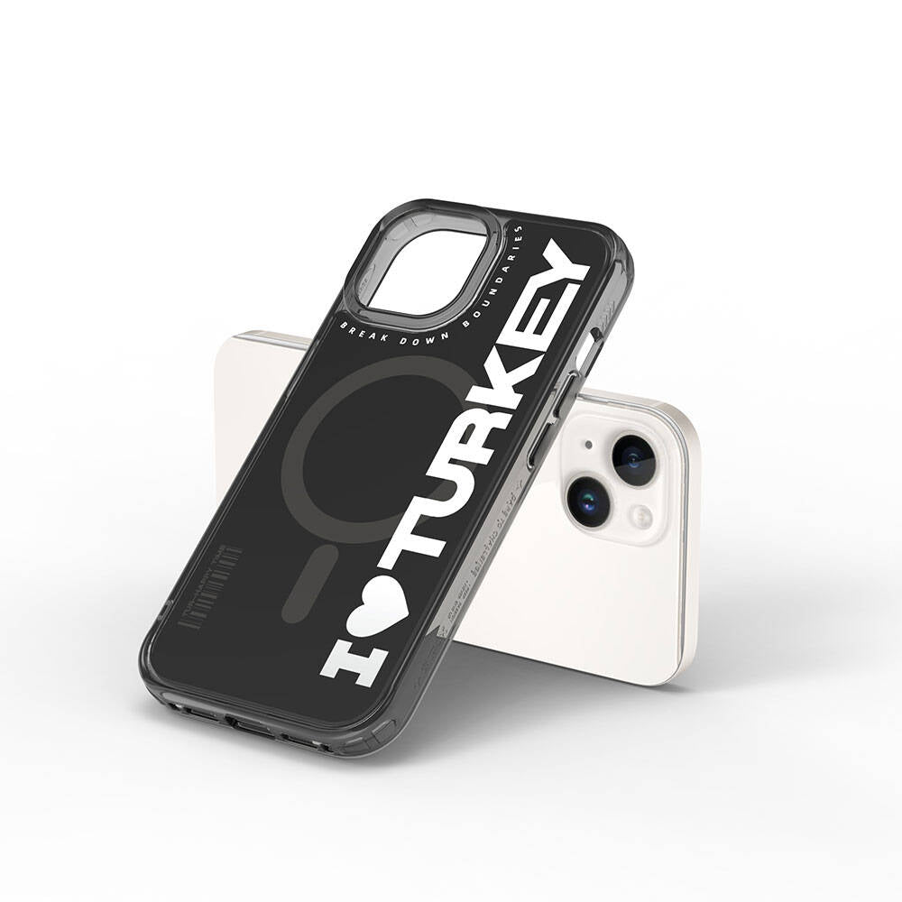 Apple iPhone 15 Kılıf M-safe Şarj Özellikli I Love Turkey Yazı Desenli Wiwu Turkey E Serisi Kapak Turuncu
