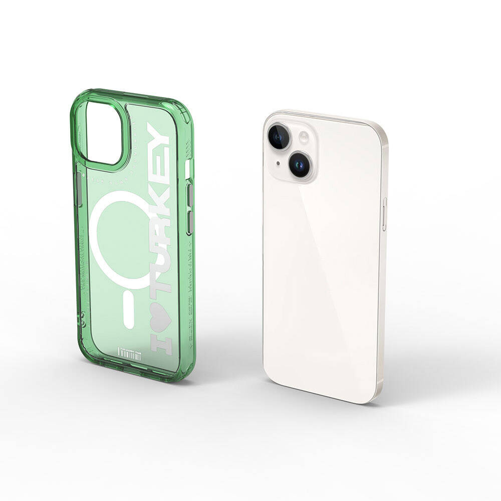 Apple iPhone 15 Kılıf M-safe Şarj Özellikli Transparan Renk Geçişli Wiwu Turkey C Serisi Kapak Mavi