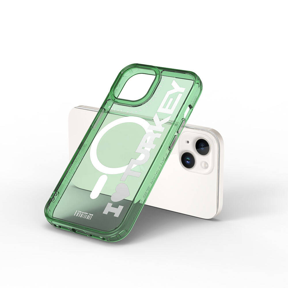 Apple iPhone 15 Kılıf M-safe Şarj Özellikli Transparan Renk Geçişli Wiwu Turkey C Serisi Kapak Turuncu