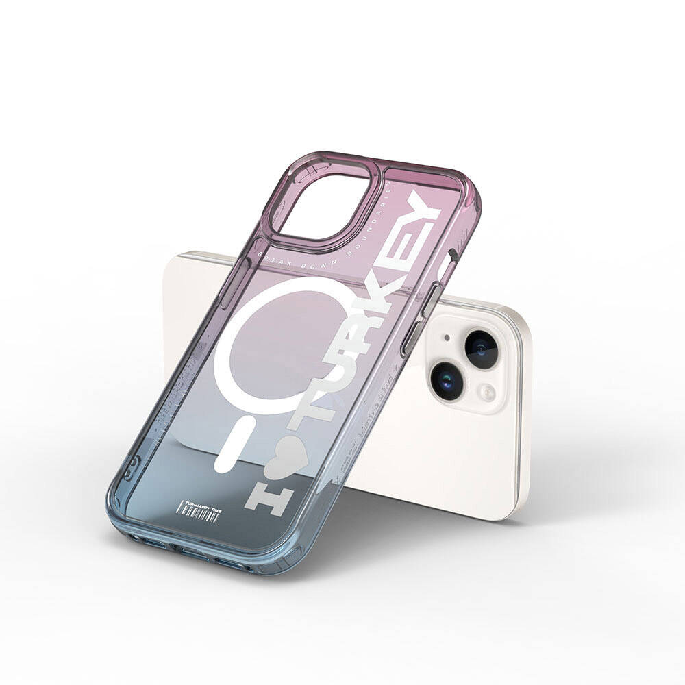 Apple iPhone 15 Kılıf M-safe Şarj Özellikli Transparan Renk Geçişli Wiwu Turkey C Serisi Kapak Yeşil