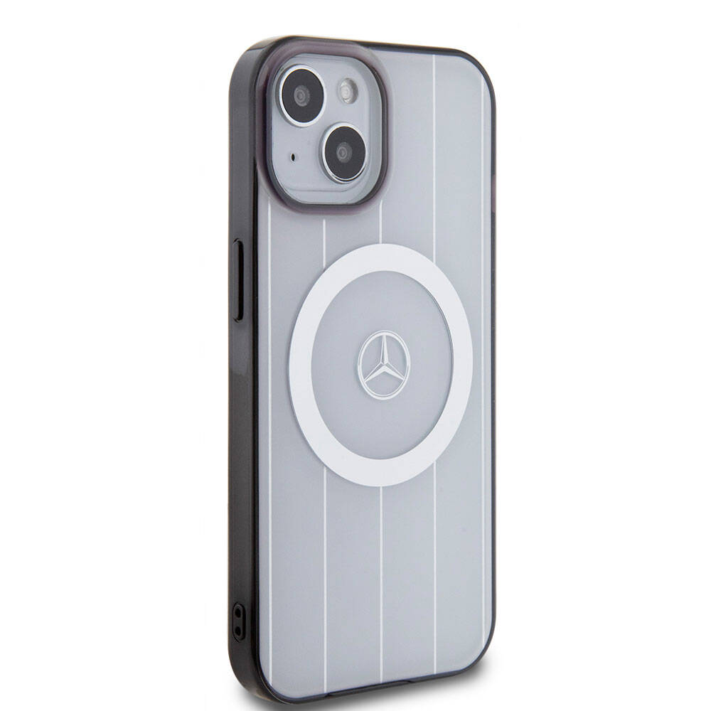 Apple iPhone 15 Kılıf Mercedes Benz Orjinal Lisanslı M-safe Şarj Özellikli Çift Katmanlı Paralel Çizgi Desenli Kapak Siyah