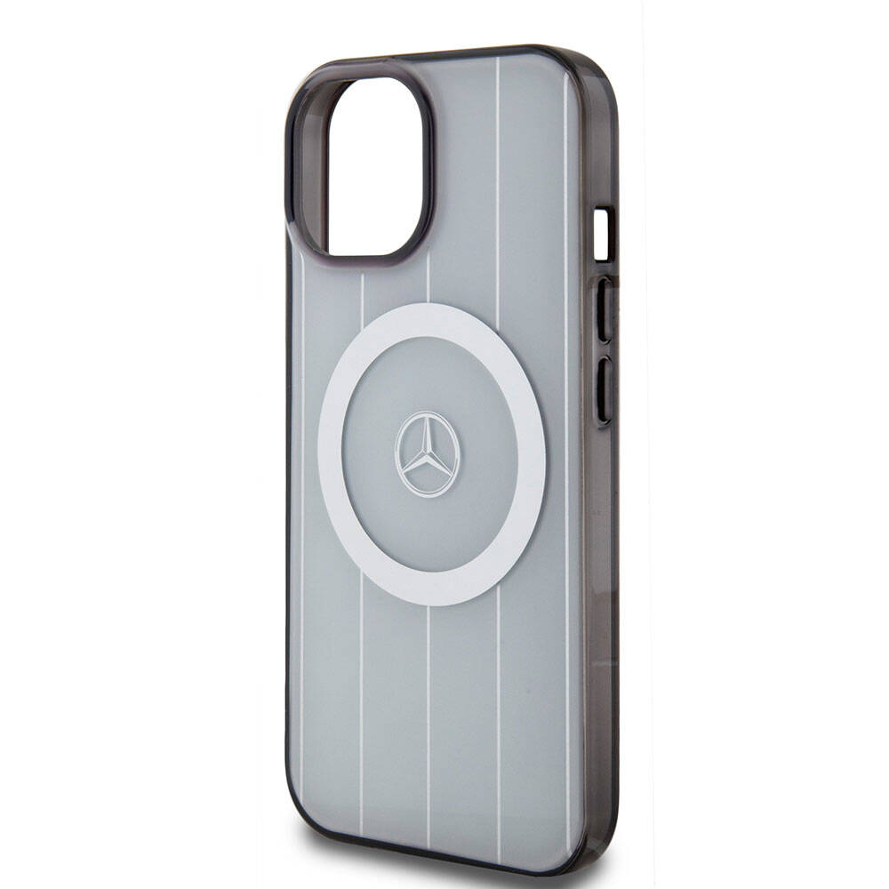 Apple iPhone 15 Kılıf Mercedes Benz Orjinal Lisanslı M-safe Şarj Özellikli Çift Katmanlı Paralel Çizgi Desenli Kapak Siyah