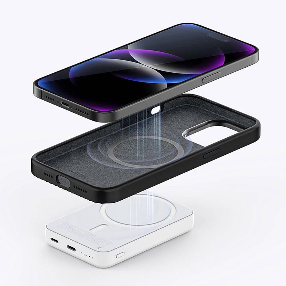Apple iPhone 15 Kılıf Recci Aurora Serisi M-safe Şarj Özellikli Kapak Beyaz