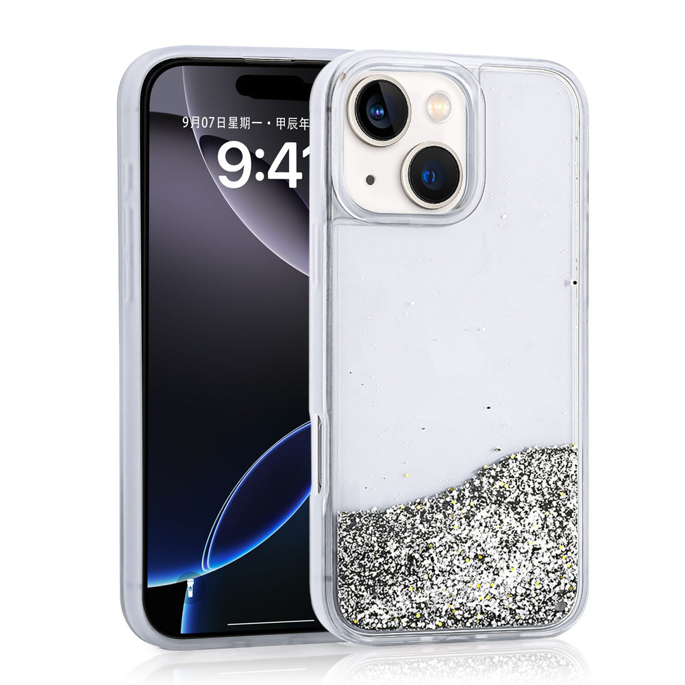 Apple iPhone 15 Kılıf Sıvılı Simli Şeffaf Arka Yüzey Zore Keto Silikon Kapak