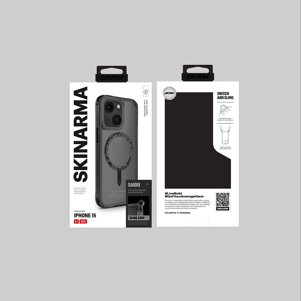 Apple iPhone 15 Kılıf SkinArma Şeffaf Airbag Tasarımlı M-safe Şarj Özellikli Saido Kapak Renksiz