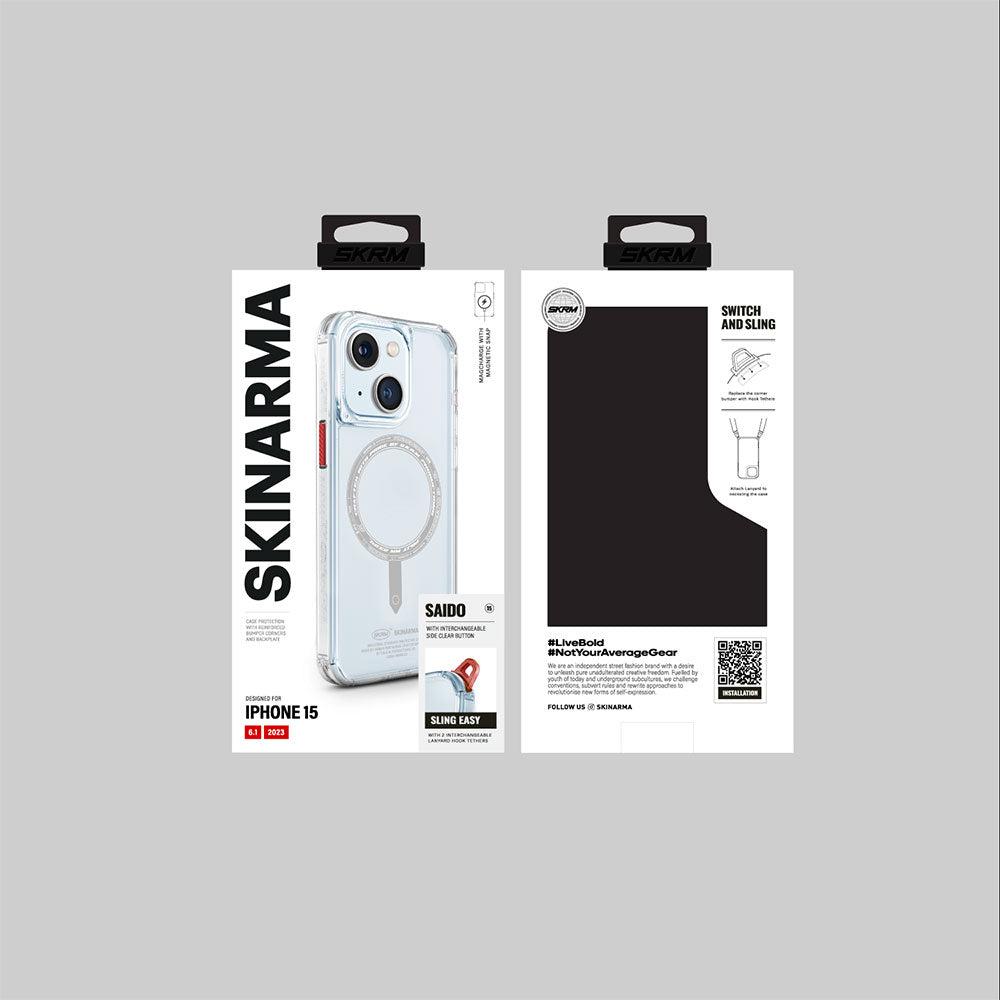 Apple iPhone 15 Kılıf SkinArma Şeffaf Airbag Tasarımlı M-safe Şarj Özellikli Saido Kapak Renksiz