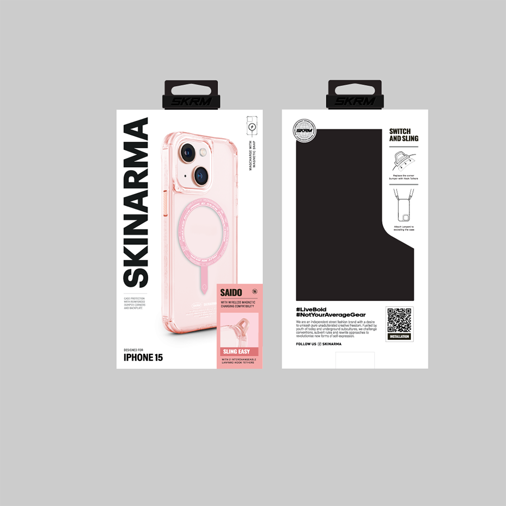 Apple iPhone 15 Kılıf SkinArma Şeffaf Airbag Tasarımlı M-safe Şarj Özellikli Saido Kapak Renksiz
