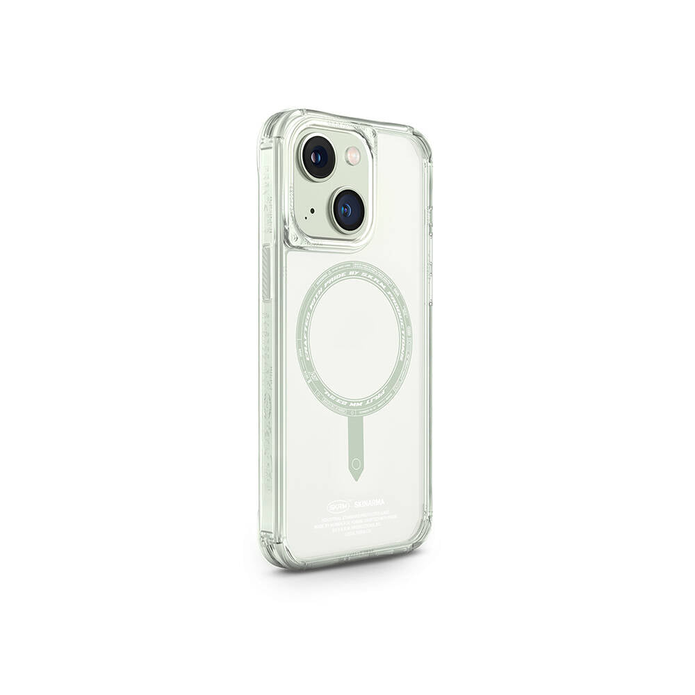 Apple iPhone 15 Kılıf SkinArma Şeffaf Airbag Tasarımlı M-safe Şarj Özellikli Saido Kapak Açık Yeşil