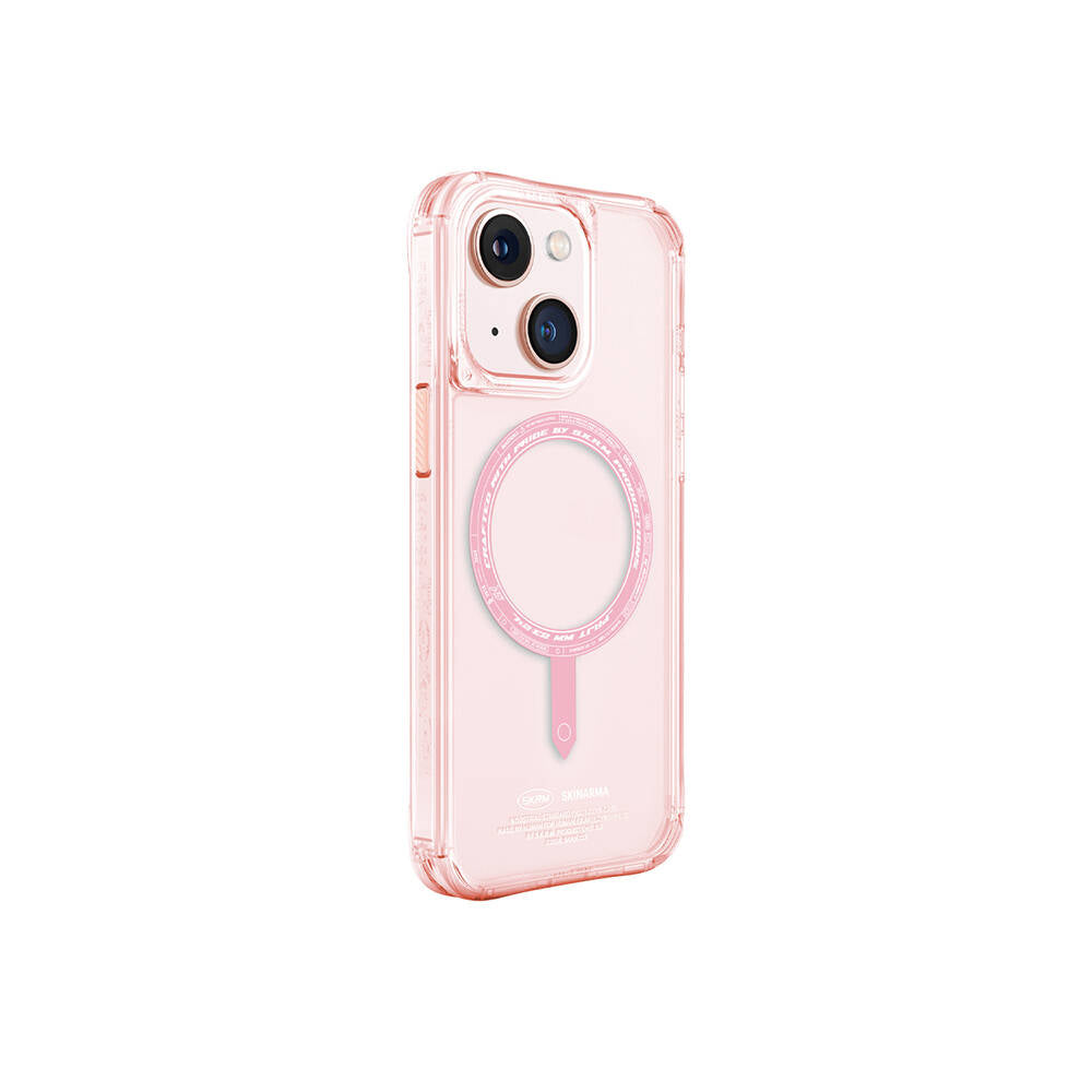 Apple iPhone 15 Kılıf SkinArma Şeffaf Airbag Tasarımlı M-safe Şarj Özellikli Saido Kapak Pembe Açık