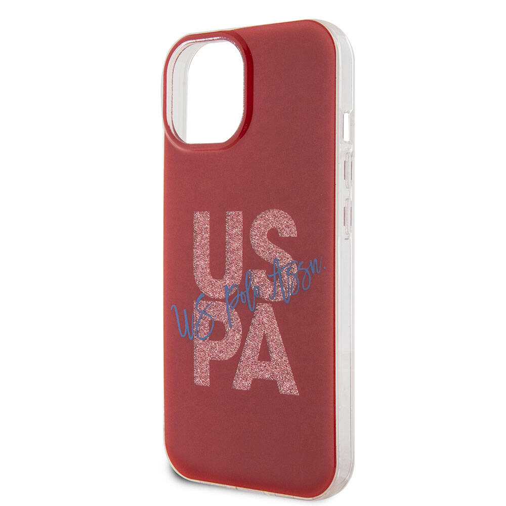 Apple iPhone 15 Kılıf U.S. Polo Assn. Orjinal Lisanslı Simli Parlak Alfabe Tasarım Kapak Lacivert