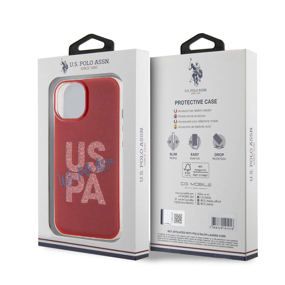 Apple iPhone 15 Kılıf U.S. Polo Assn. Orjinal Lisanslı Simli Parlak Alfabe Tasarım Kapak Lacivert