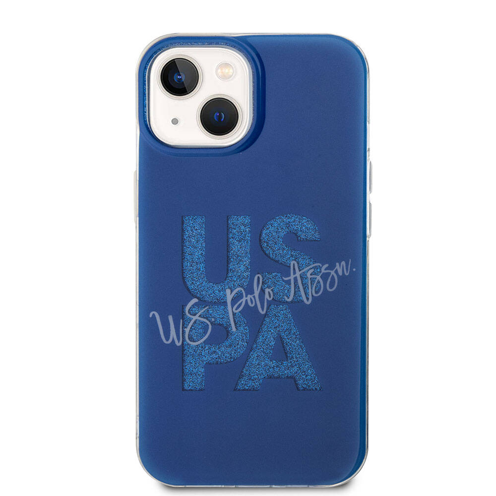 Apple iPhone 15 Kılıf U.S. Polo Assn. Orjinal Lisanslı Simli Parlak Alfabe Tasarım Kapak Lacivert