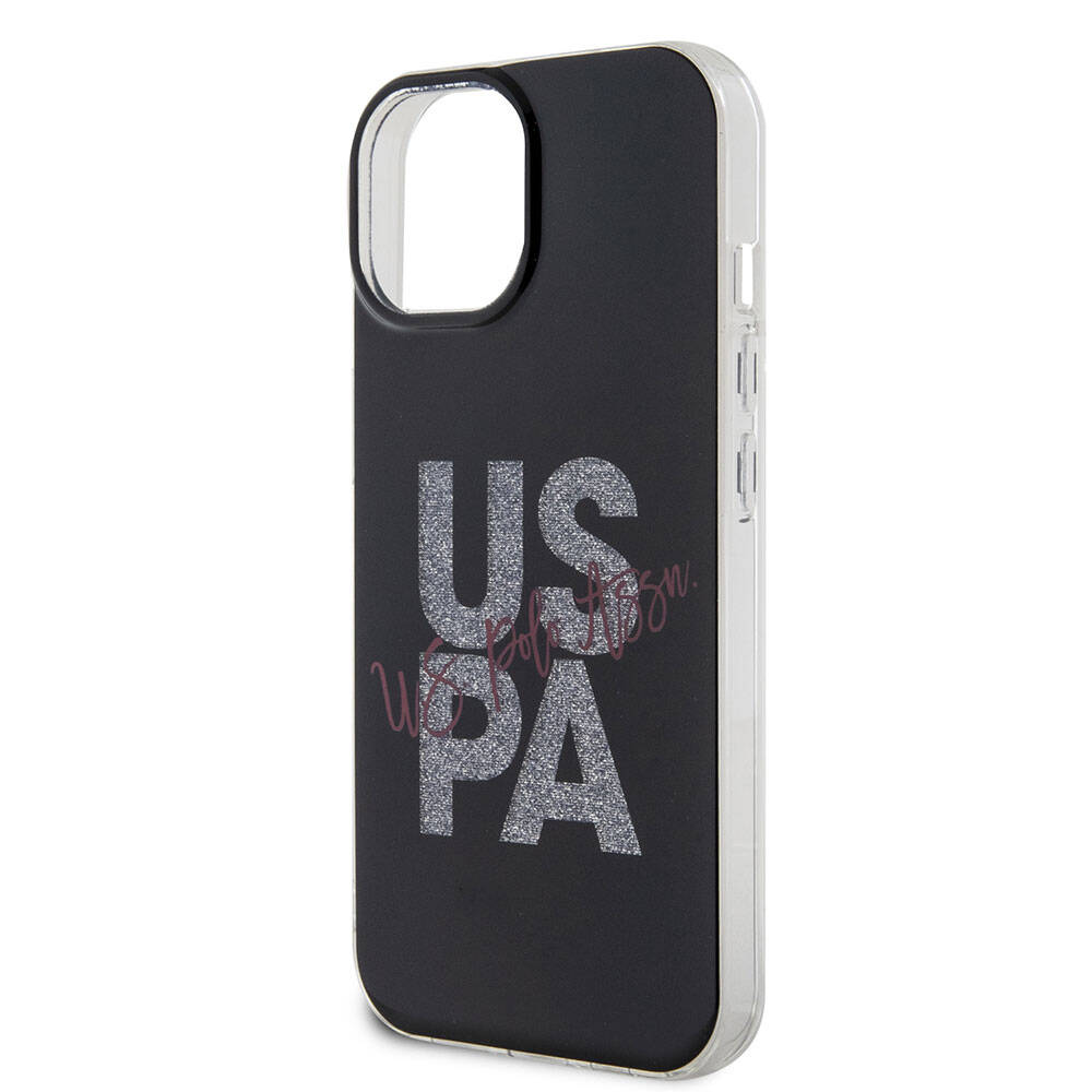 Apple iPhone 15 Kılıf U.S. Polo Assn. Orjinal Lisanslı Simli Parlak Alfabe Tasarım Kapak Lacivert