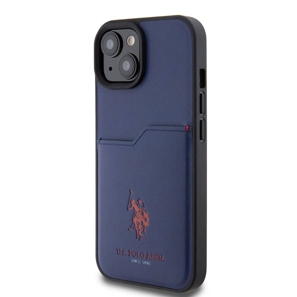 Apple iPhone 15 Kılıf U.S. Polo Assn. Orjinal Lisanslı Baskı Logolu PU Kartlıklı Kapak Siyah