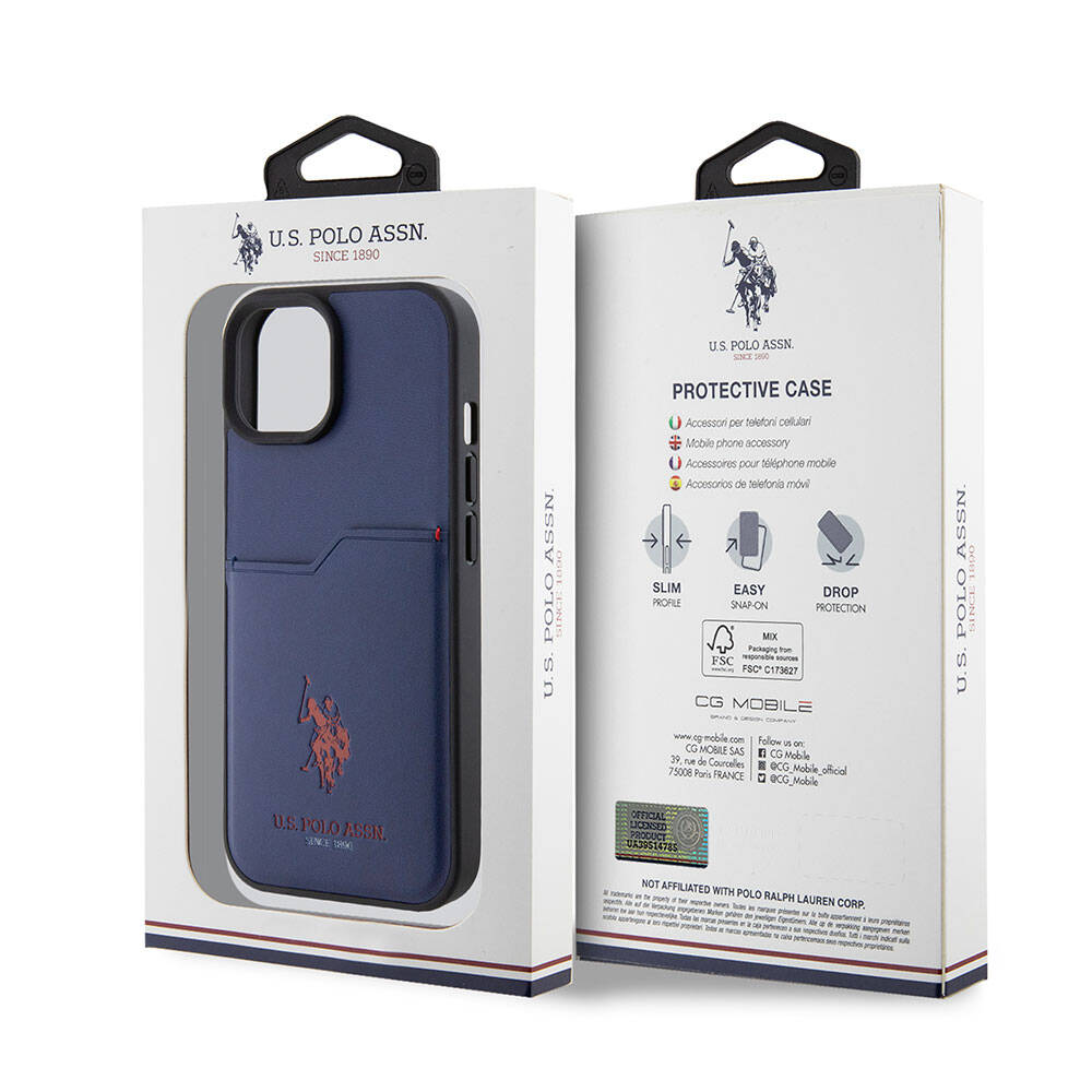 Apple iPhone 15 Kılıf U.S. Polo Assn. Orjinal Lisanslı Baskı Logolu PU Kartlıklı Kapak Siyah