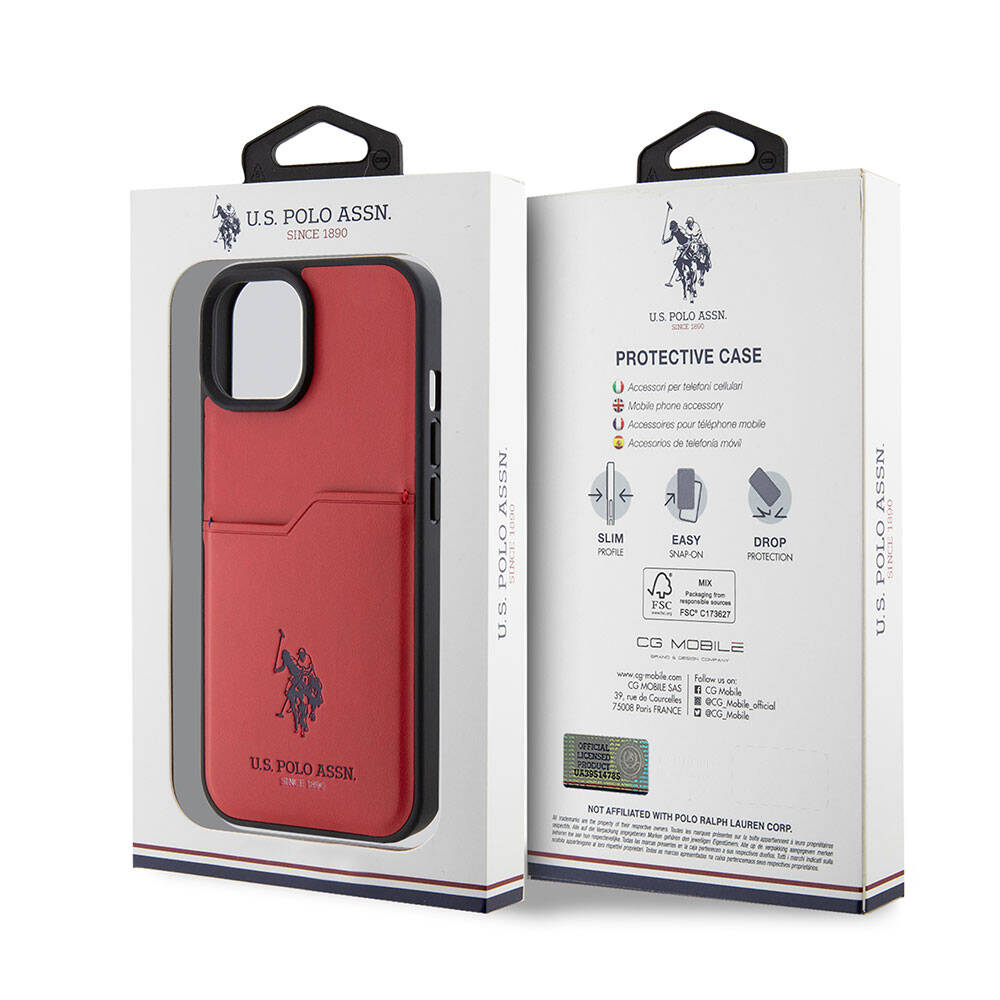 Apple iPhone 15 Kılıf U.S. Polo Assn. Orjinal Lisanslı Baskı Logolu PU Kartlıklı Kapak Siyah