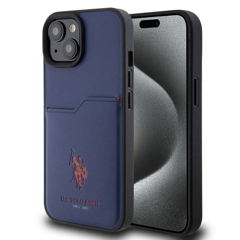 Apple iPhone 15 Kılıf U.S. Polo Assn. Orjinal Lisanslı Baskı Logolu PU Kartlıklı Kapak Lacivert