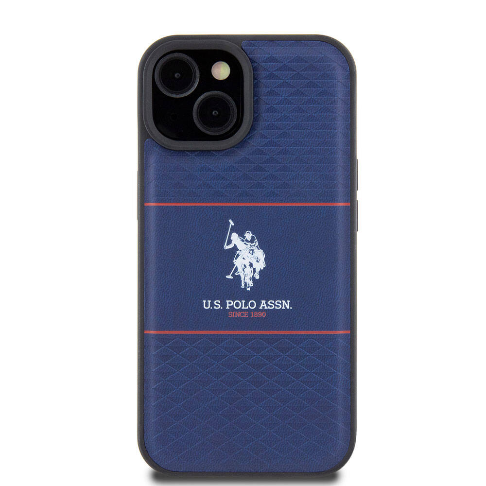 Apple iPhone 15 Kılıf U.S. Polo Assn. Orjinal Lisanslı Deri Şeritli Logo Dizayn Kapak Siyah