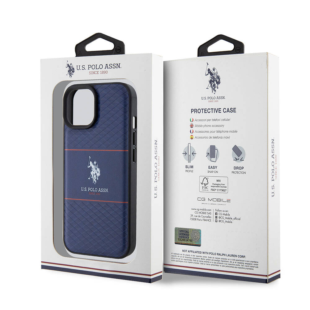Apple iPhone 15 Kılıf U.S. Polo Assn. Orjinal Lisanslı Deri Şeritli Logo Dizayn Kapak Siyah