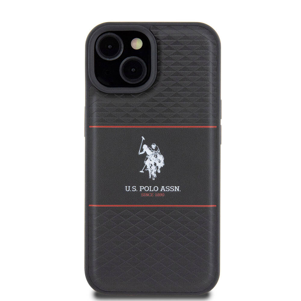 Apple iPhone 15 Kılıf U.S. Polo Assn. Orjinal Lisanslı Deri Şeritli Logo Dizayn Kapak Lacivert