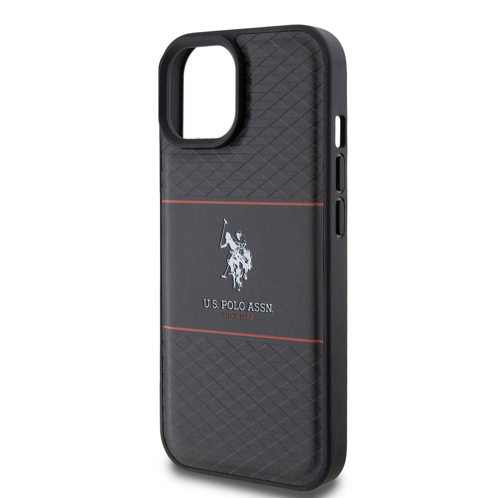 Apple iPhone 15 Kılıf U.S. Polo Assn. Orjinal Lisanslı Deri Şeritli Logo Dizayn Kapak Lacivert