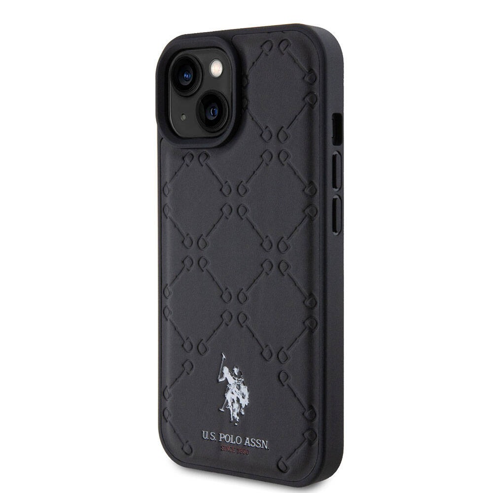 Apple iPhone 15 Kılıf U.S. Polo Assn. Orjinal Lisanslı HS Desenli Baskı Logolu Suni Deri Kapak Siyah