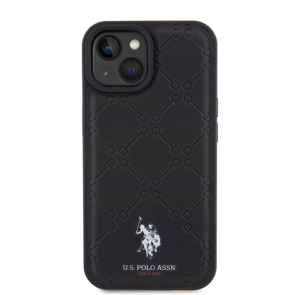 Apple iPhone 15 Kılıf U.S. Polo Assn. Orjinal Lisanslı HS Desenli Baskı Logolu Suni Deri Kapak Siyah