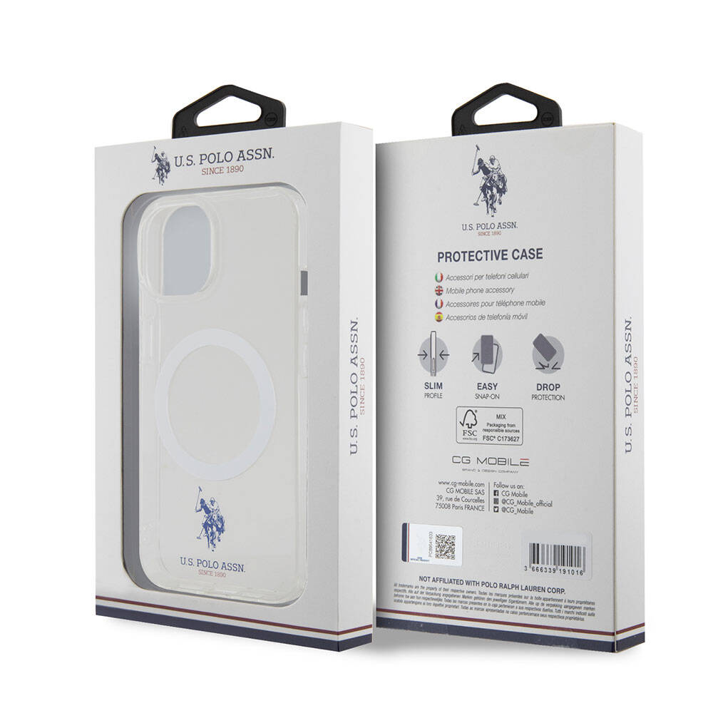 Apple iPhone 15 Kılıf U.S. Polo Assn. Orjinal Lisanslı M-safe Şarj Özellikli Transparan Tasarım Kapak Renksiz